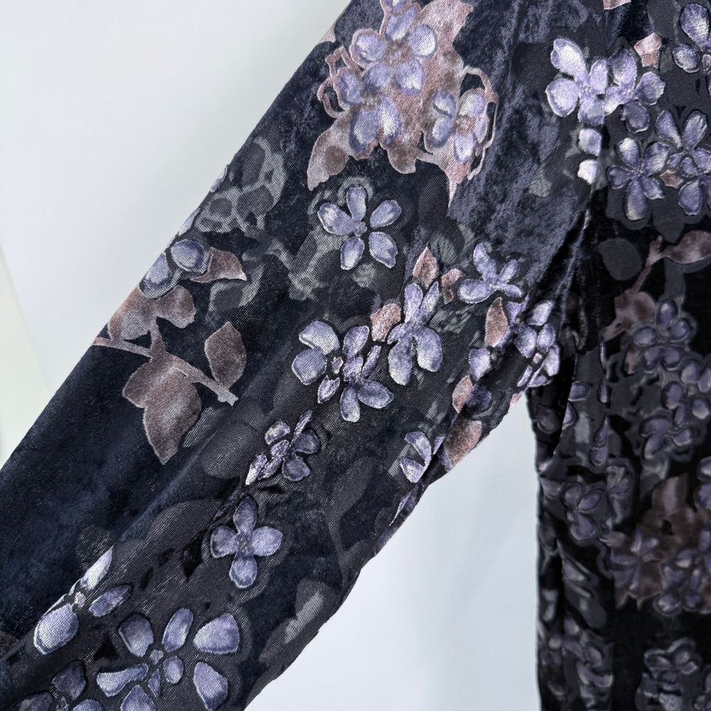 Notations Sheer Dark Floral Burnout Velvet Button Up Top 2X Fairy Whimsigoth - Picture 3 of 6